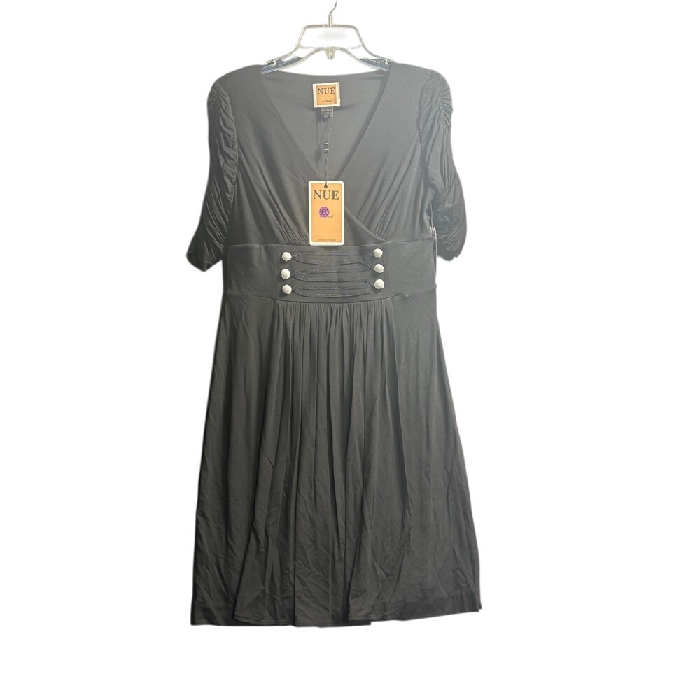 Nue by Shani NWT‎ Black Midi Dress Ruched 3/4 Sleeve Size 10 MSRP $250